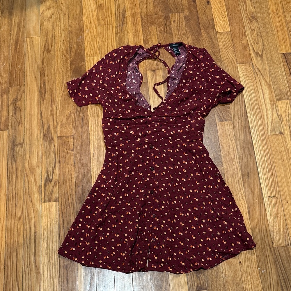 Forever 21 Burgundy Floral Backless Dress